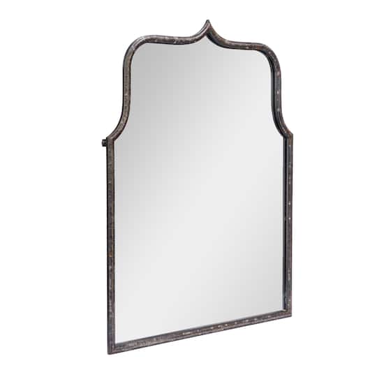 Modern Farmhouse Metal Framed Wall Mirror, Distressed Black